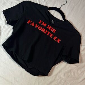 Chic Black Crop Top with Red Statement